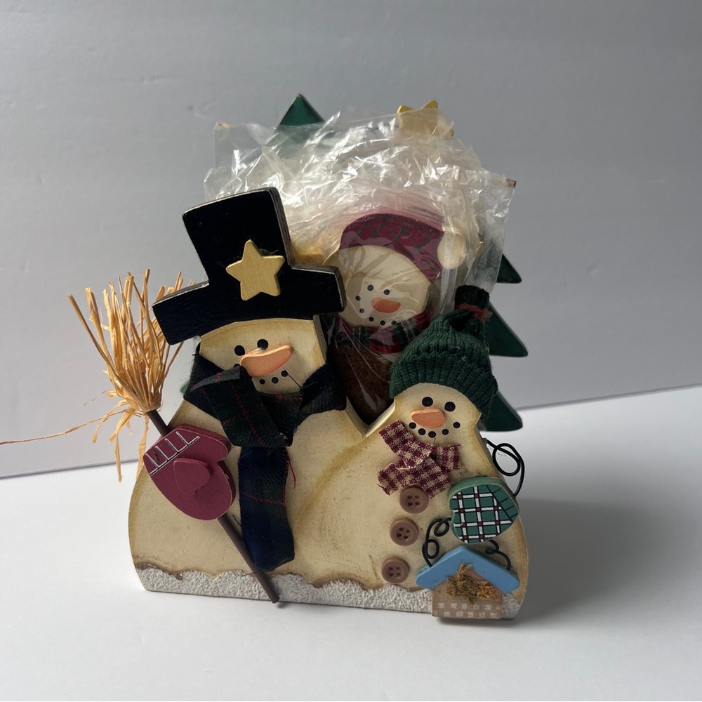 Festive Snowman Family Holiday Decor Wooden Coasters and coasters holder